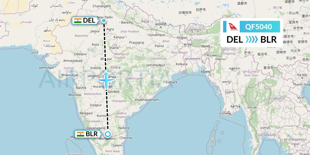 QF5040 Qantas Flight Map: Delhi to Bangalore