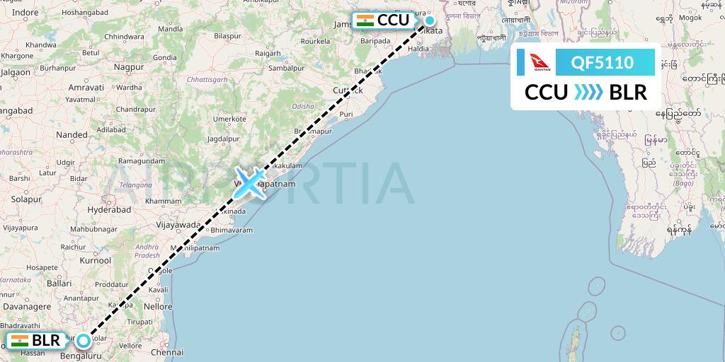 QF5110 Qantas Flight Map: Kolkata to Bangalore