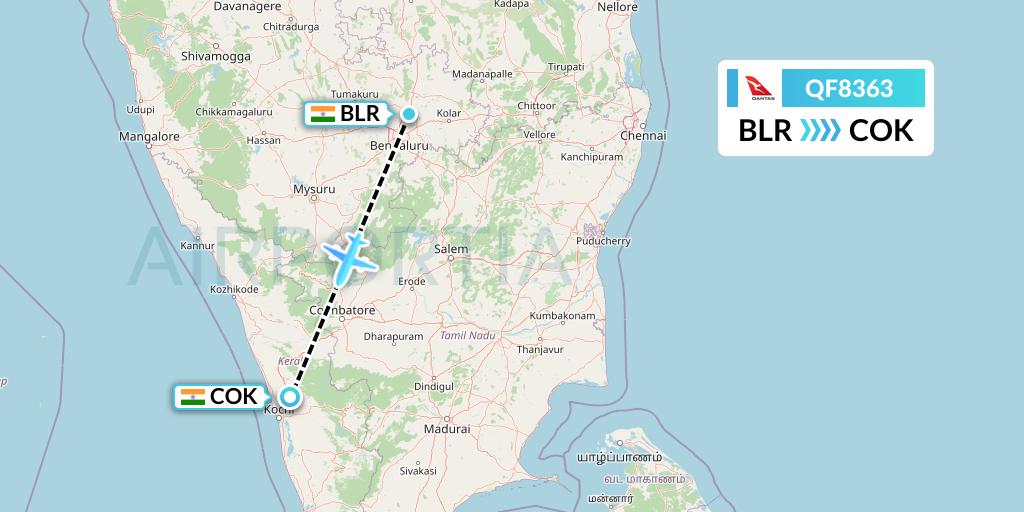 QF8363 Qantas Flight Map: Bangalore to Cochin