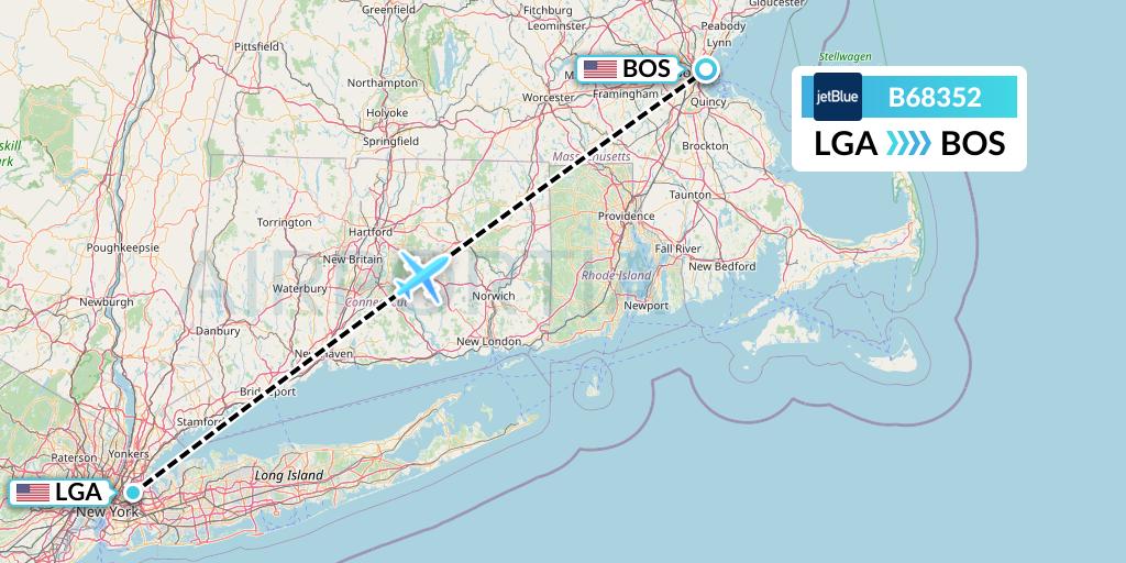 B68352 JetBlue Airways Flight Map: New York to Boston