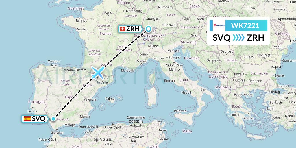 WK7221 Edelweiss Air Flight Map: Seville to Zurich