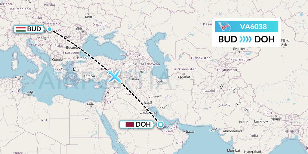 VA6038 Virgin Australia Flight Map: Budapest to Doha
