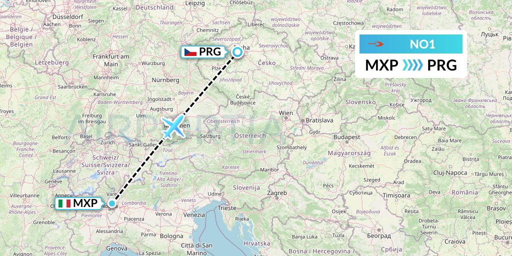NO1 Neos Flight Map: Milan to Prague