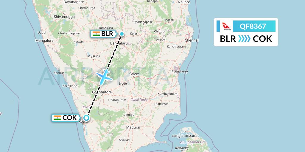 QF8367 Qantas Flight Map: Bangalore to Cochin