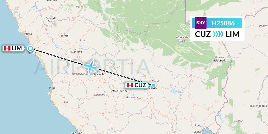 H25086 Sky Airline Flight Map: Cusco to Lima