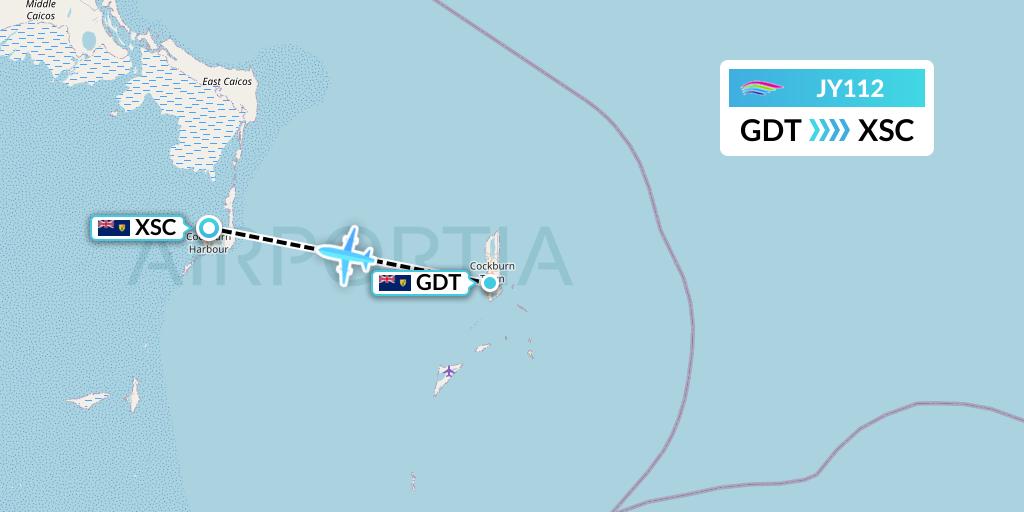 JY112 InterCaribbean Airways Flight Map: Cockburn Town to Turks and Caicos Islands