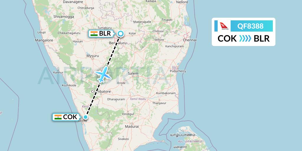QF8388 Qantas Flight Map: Cochin to Bangalore