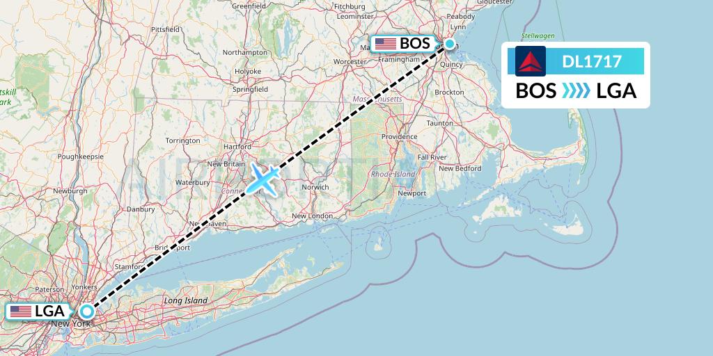 DL1717 Delta Air Lines Flight Map: Boston to New York