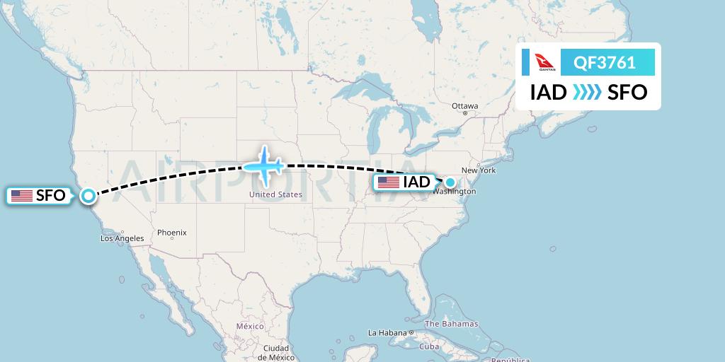 QF3761 Qantas Flight Map: Washington to San Francisco