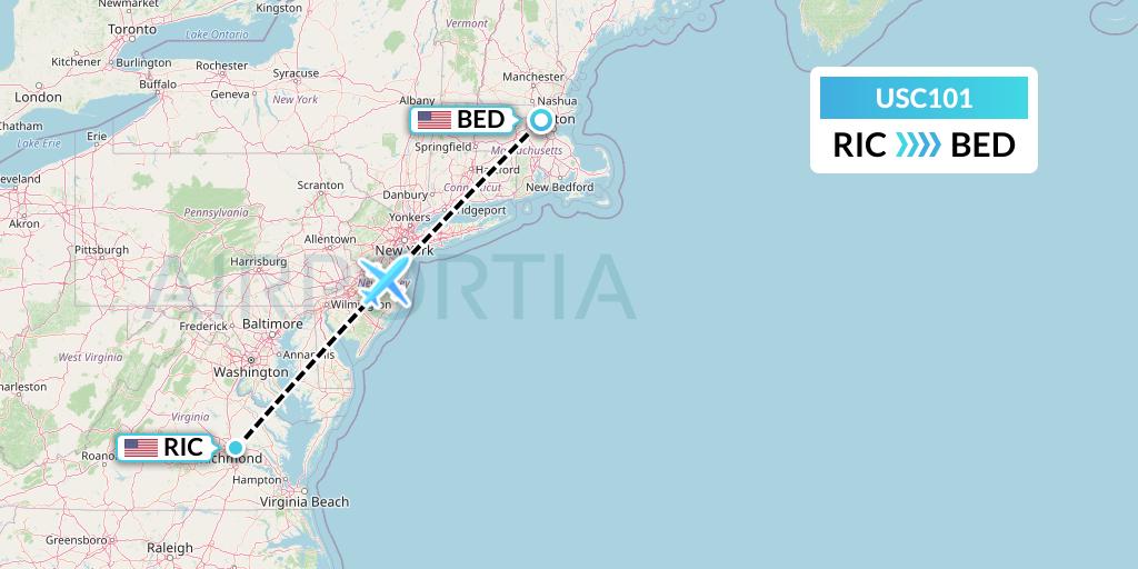 USC101 Airnet Express Flight Map: Richmond to Bedford