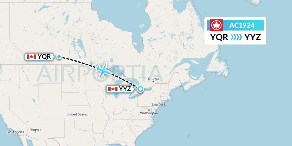 AC1924 Air Canada Flight Map: Regina to Toronto