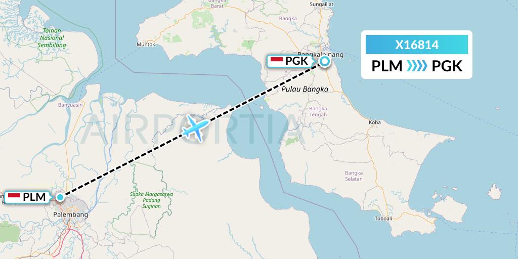 X16814 Nik Airways Flight Map: Palembang to Pangkal Pinang