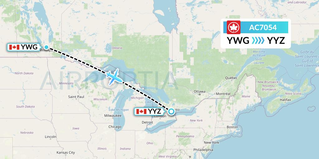 AC7054 Air Canada Flight Map: Winnipeg to Toronto