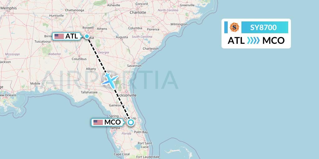 SY8700 Sun Country Airlines Flight Map: Atlanta to Orlando
