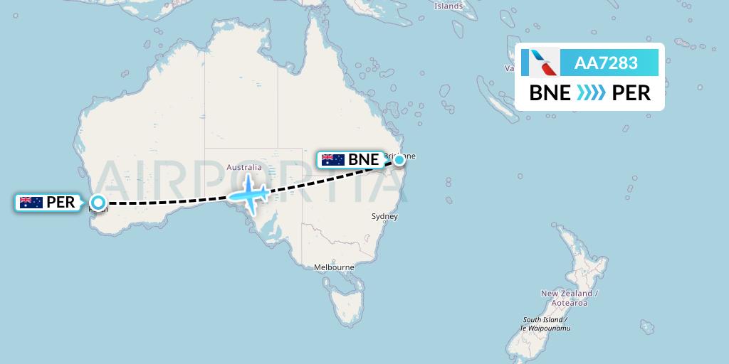 AA7283 American Airlines Flight Map: Brisbane to Perth