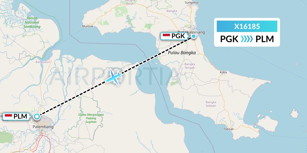 X16185 Nik Airways Flight Map: Pangkal Pinang to Palembang