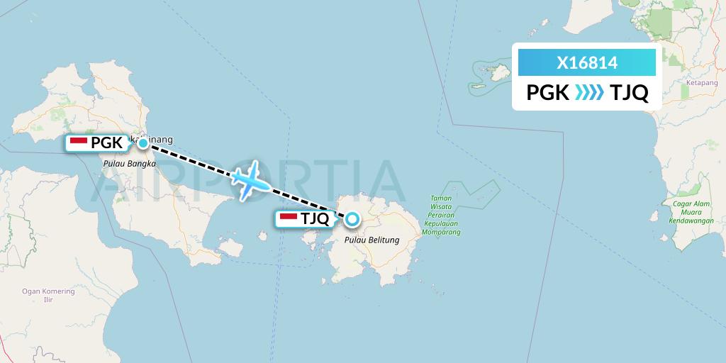 X16814 Nik Airways Flight Map: Pangkal Pinang to Tanjung Pandan