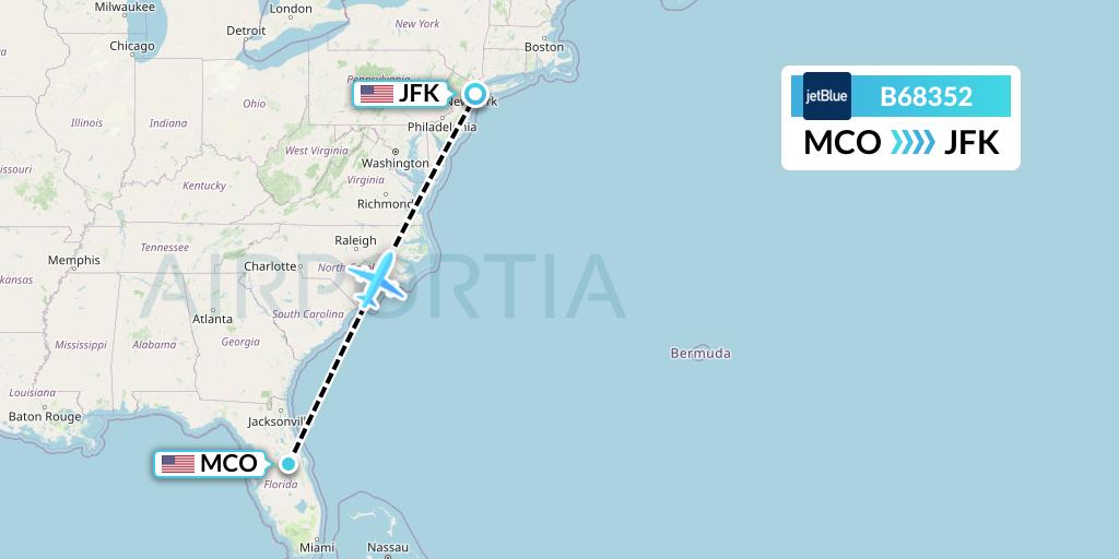 B68352 JetBlue Airways Flight Map: Orlando to New York