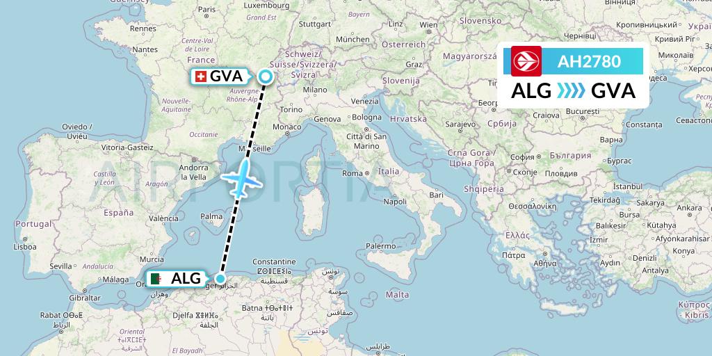 AH2780 Air Algerie Flight Map: Algiers to Geneva