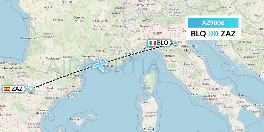 AZ9006 ITA Airways Flight Map: Bologna to Zaragoza