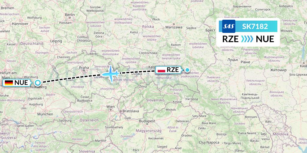 SK7182 SAS Flight Map: Rzeszow to Nurnberg