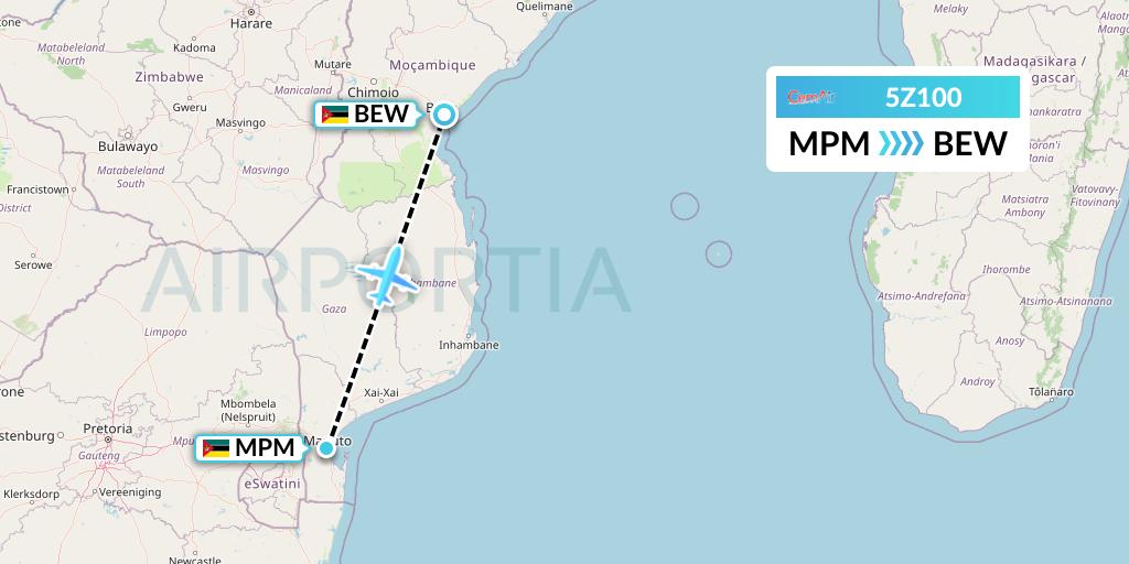 5Z100 CemAir Flight Map: Maputo to Beira