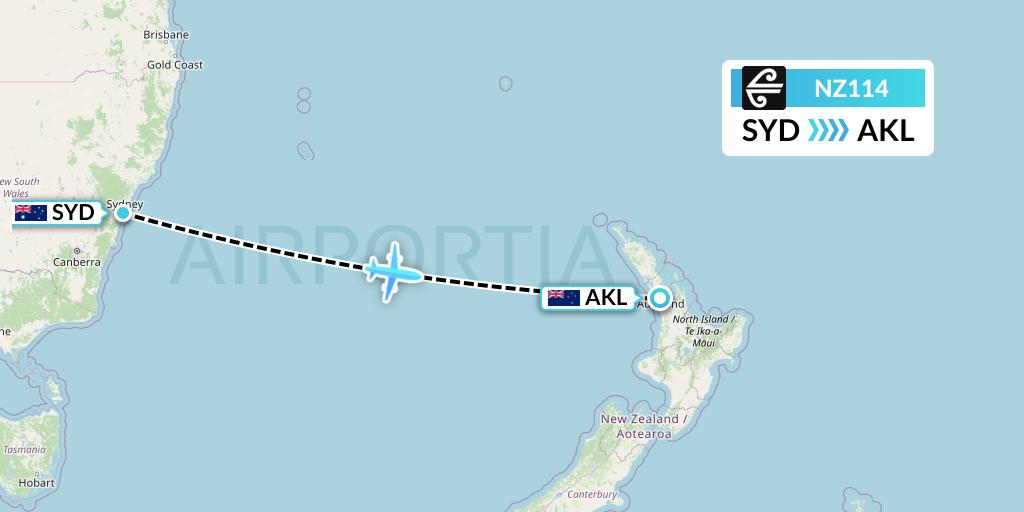 NZ114 Air New Zealand Flight Map: Sydney to Auckland