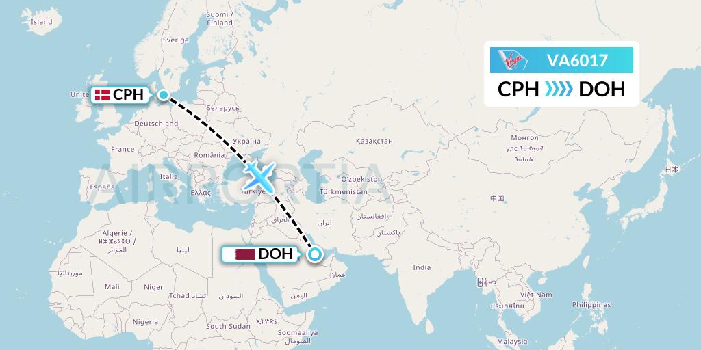 VA6017 Virgin Australia Flight Map: Copenhagen to Doha