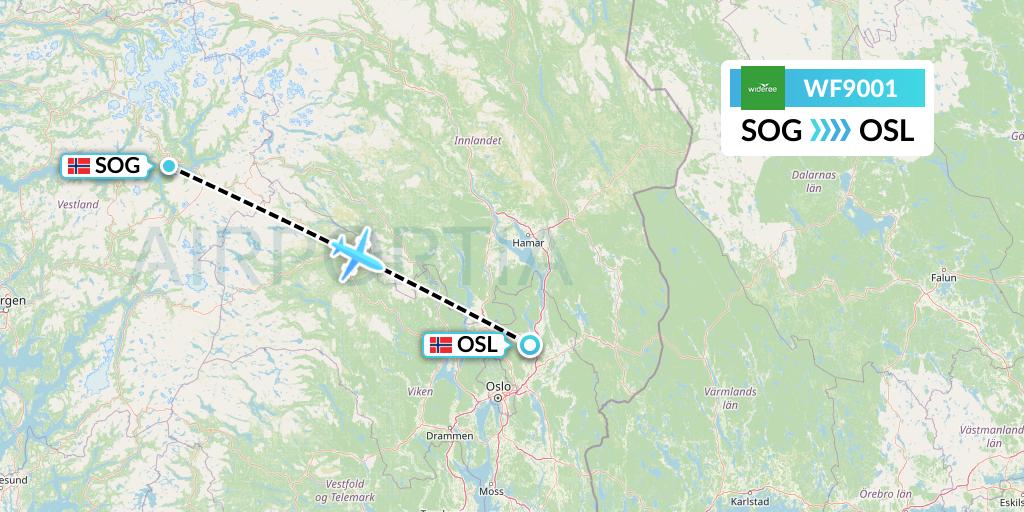 WF9001 Wideroe Flight Map: Sogndal to Oslo