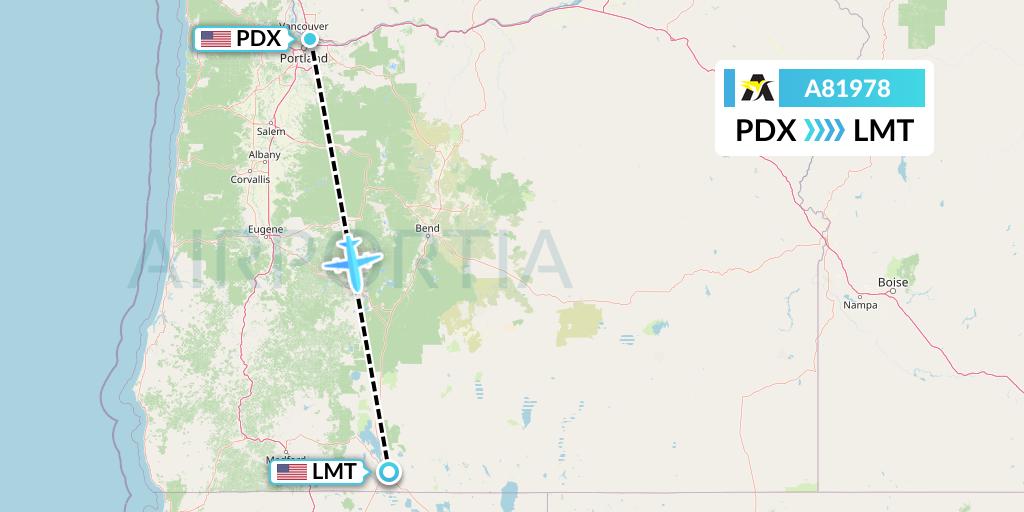 A81978 Aerolink Uganda Flight Map: Portland to Klamath Falls