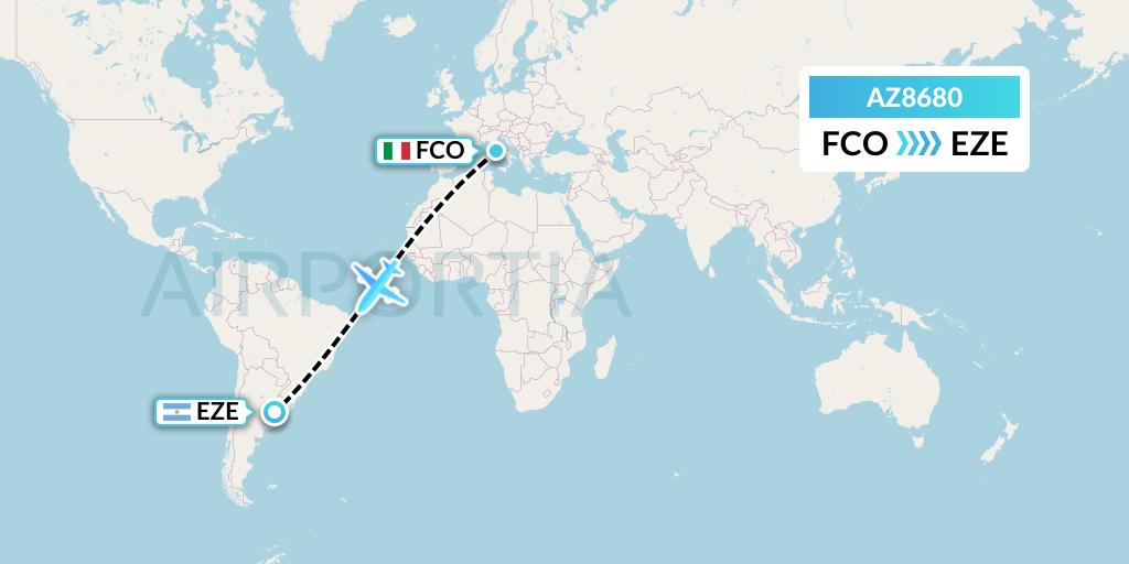 AZ8680 ITA Airways Flight Map: Rome to Buenos Aires