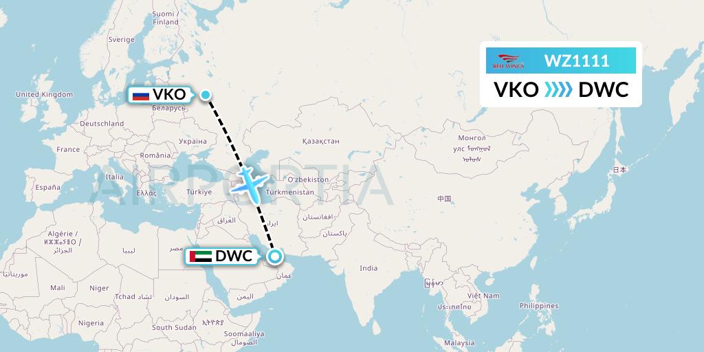 WZ1111 Red Wings Flight Map: Moscow to Dubai