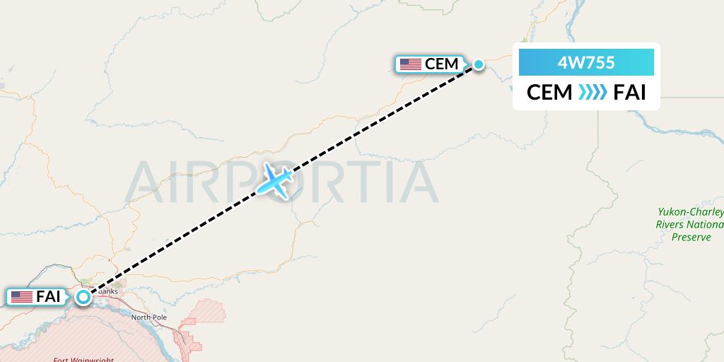 4W755 Warbelows Air Ventures Flight Map: Central to Fairbanks