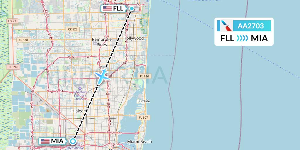 AA2703 American Airlines Flight Map: Fort Lauderdale to Miami