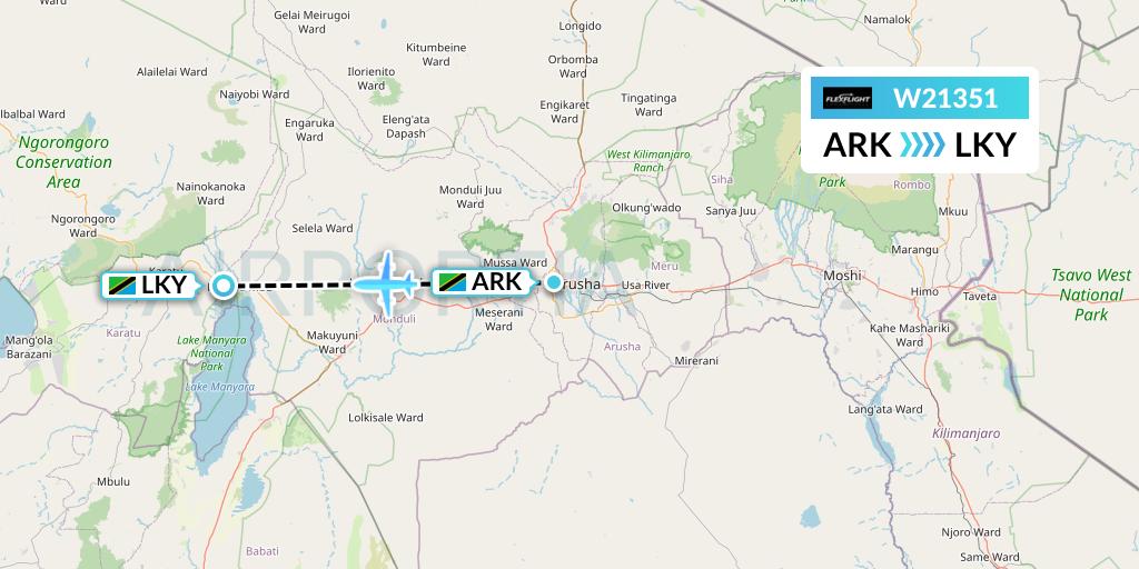 W21351 Flex Flight Flight Map: Arusha to Lake Manyara National Park