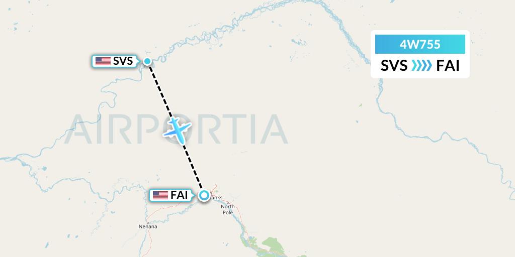 4W755 Warbelows Air Ventures Flight Map: Stevens Village to Fairbanks