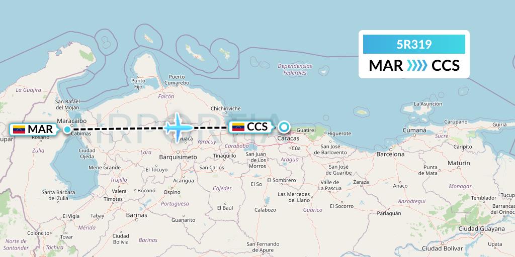 5R319 Rutaca Airlines Flight Map: Maracaibo to Caracas