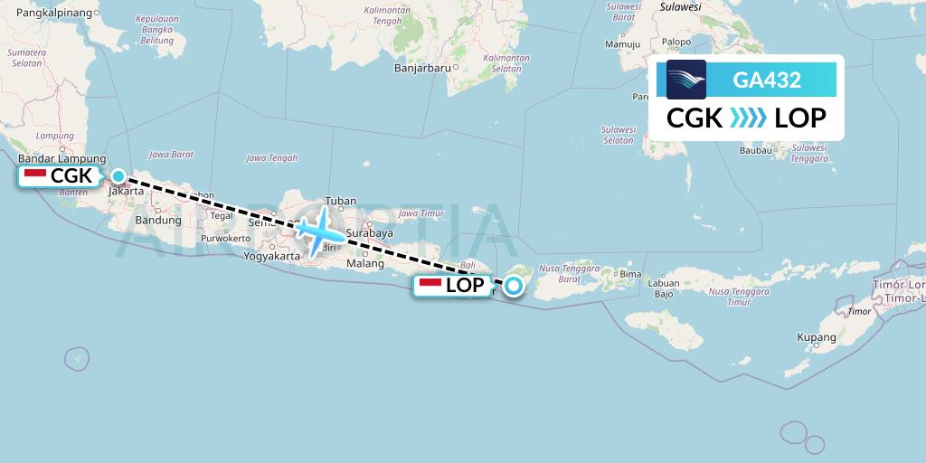 GA432 Garuda Indonesia Flight Map: Jakarta to Lombok