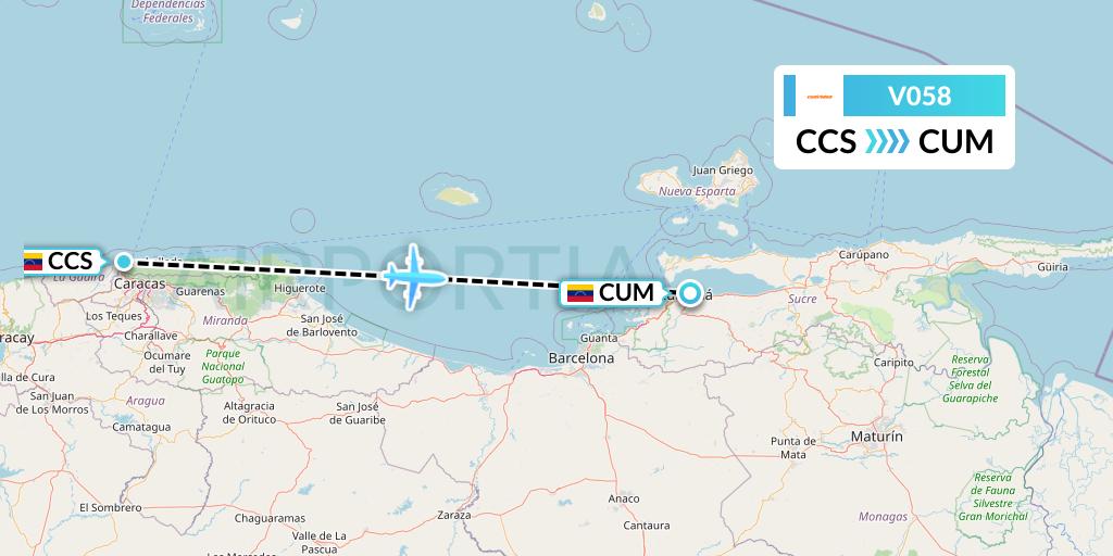 V058 Conviasa Flight Map: Caracas to Venezuela