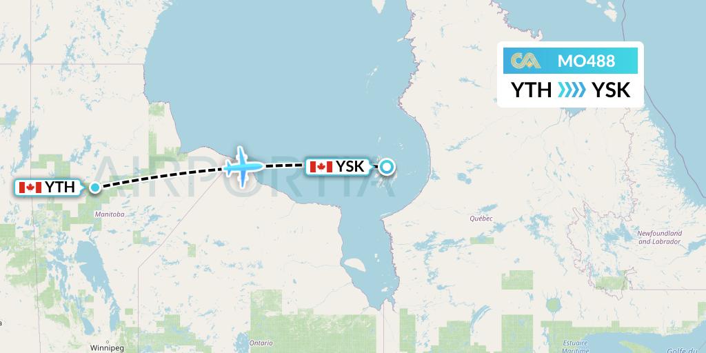 MO488 Calm Air Flight Map: Thompson to Sanikiluaq