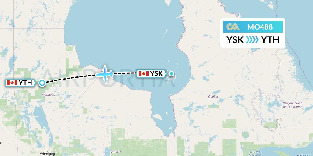 MO488 Calm Air Flight Map: Sanikiluaq to Thompson