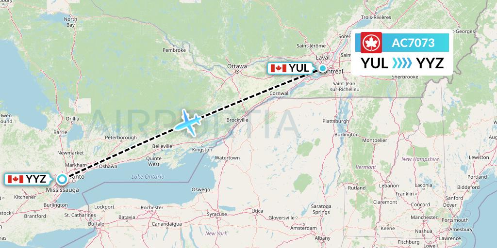 AC7073 Air Canada Flight Map: Montreal to Toronto