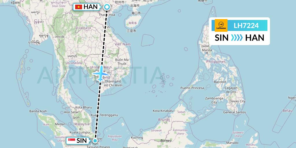 LH7224 Lufthansa Flight Map: Singapore to Hanoi