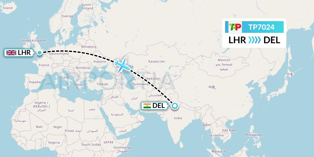 TP7024 TAP Portugal Flight Map: London to Delhi