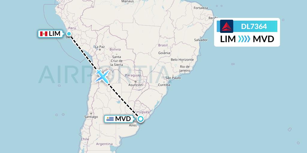 DL7364 Delta Air Lines Flight Map: Lima to Montevideo