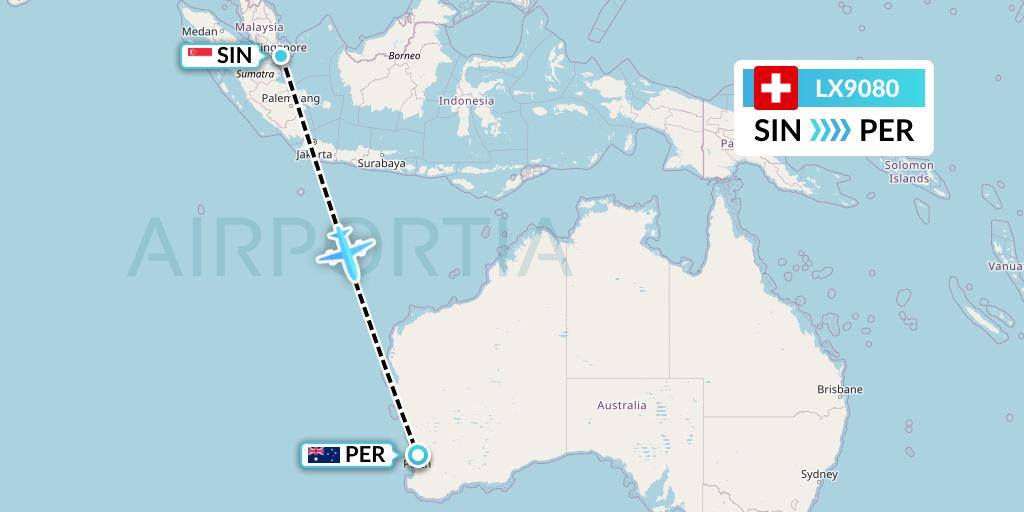 LX9080 Swiss Flight Map: Singapore to Perth