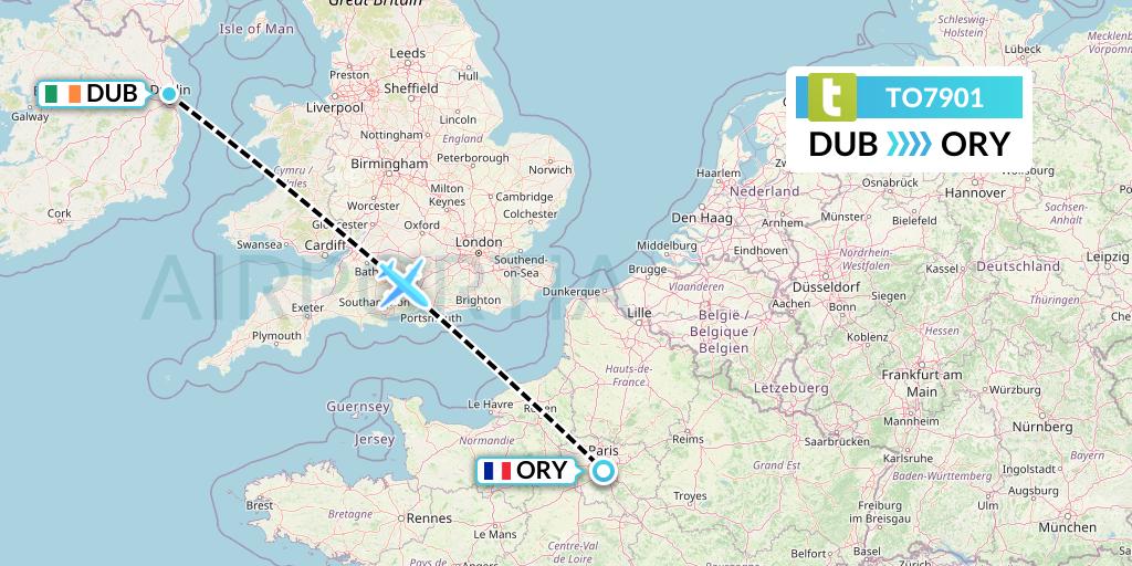 TO7901 Transavia France Flight Map: Dublin to Paris