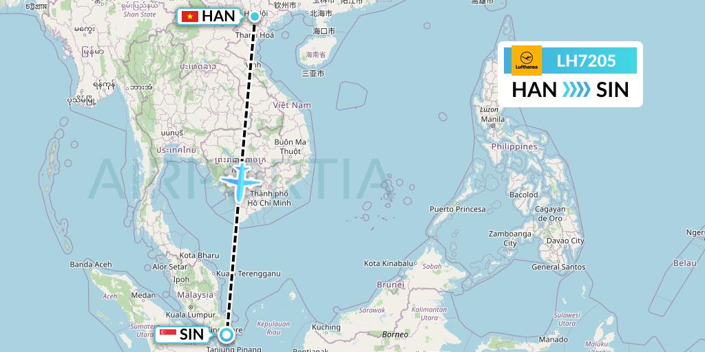 LH7205 Lufthansa Flight Map: Hanoi to Singapore