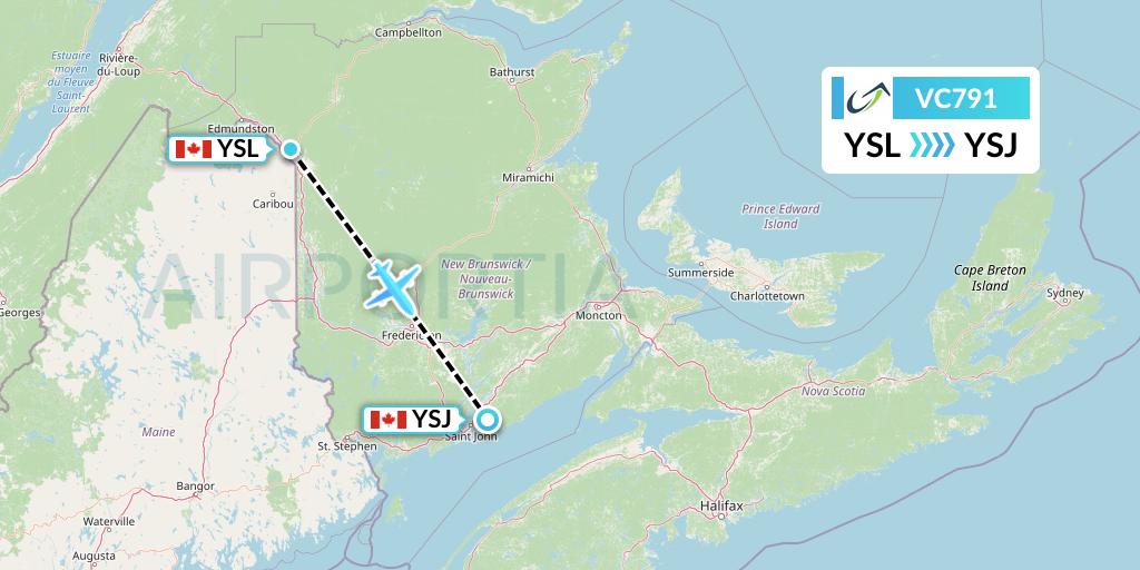 VC791 ViaAir Flight Map: St Leonard to Saint John