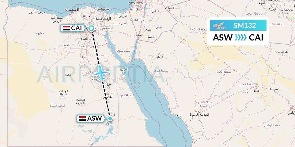 SM132 Air Cairo Flight Map: Aswan to Cairo